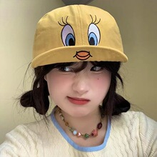 韩国崔弟翠儿翻檐鸭舌帽子可爱小黄鸭刺绣棒球帽女显脸小大头围潮