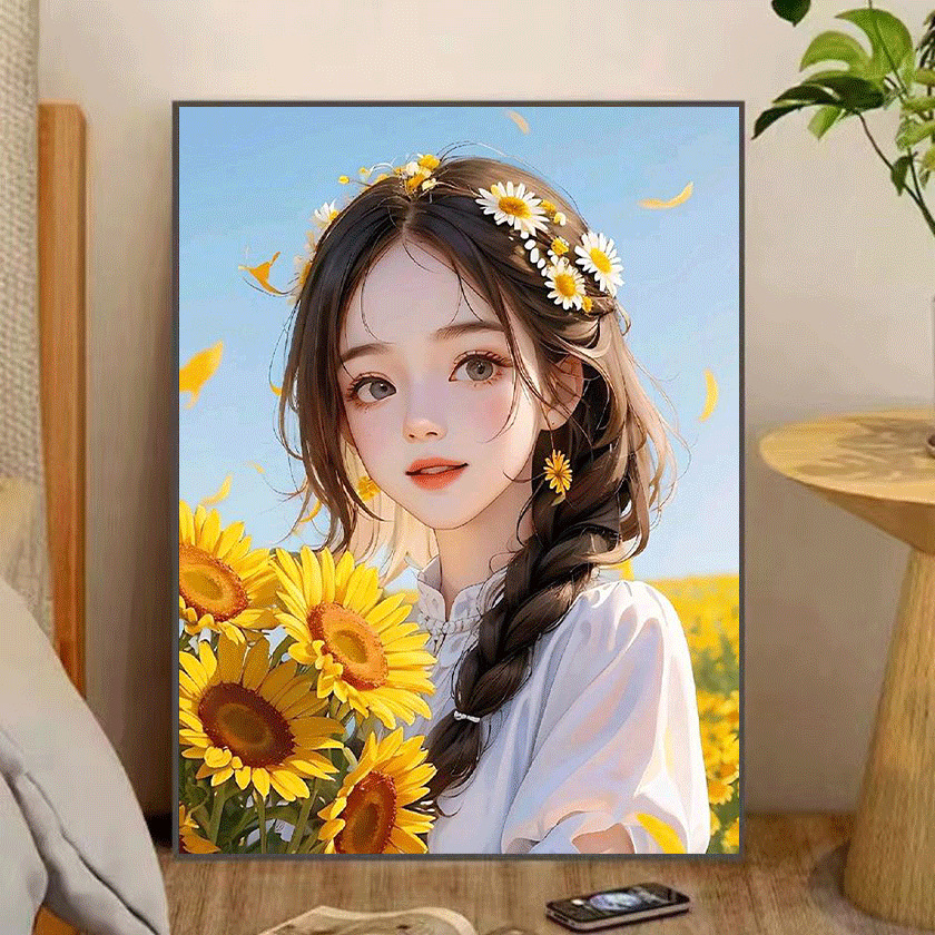 DIY digital oil painting wholesale stall flower sea girl cartoon landscape series art coloring painting hand painting