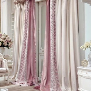 French Rococo Velvet Cream Pink American 2025 New Light Luxury Princess Style Bedroom Lace Curtains