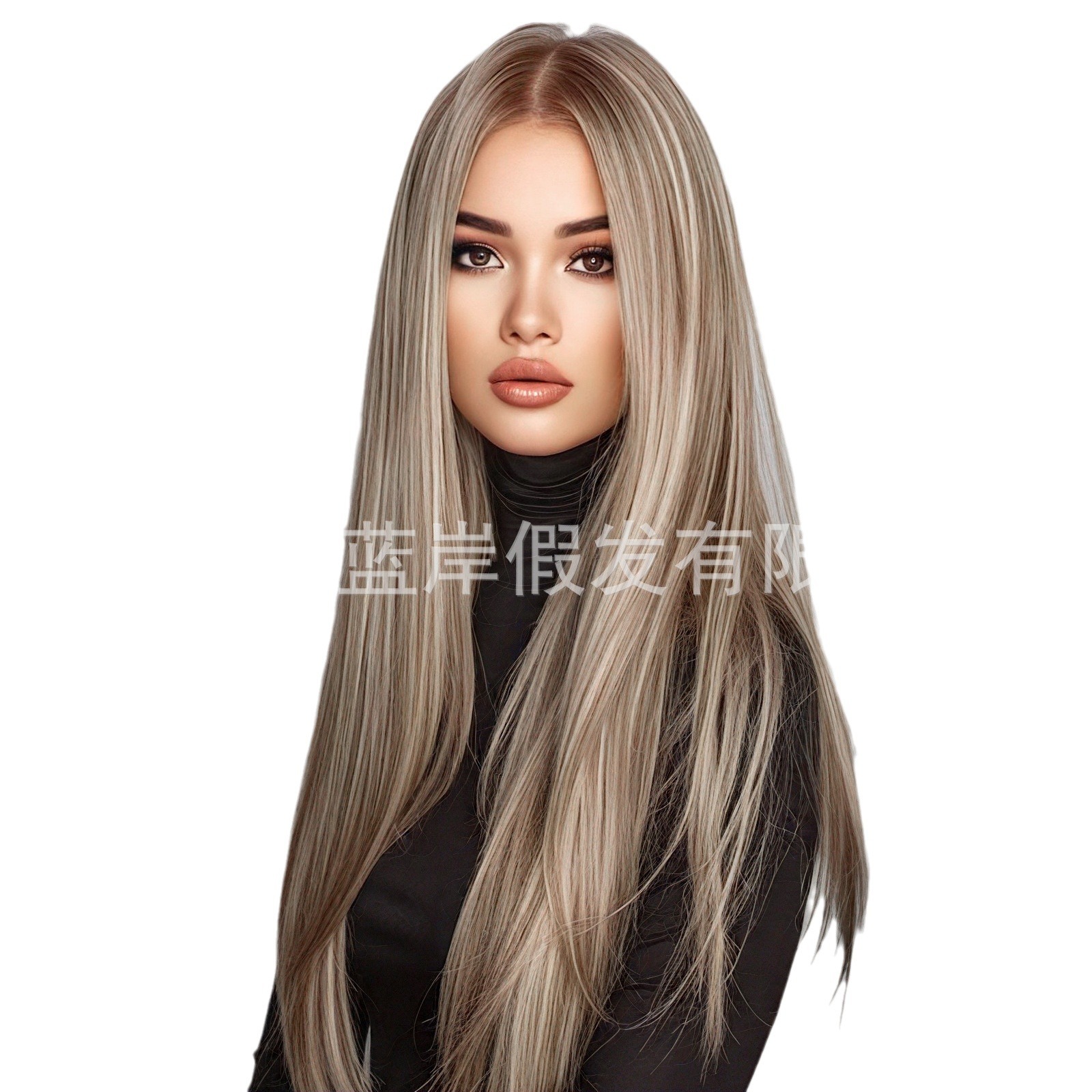 Transfronterizo 13*6 nueva peluca de encaje de gran superficie, pelo liso de longitud media, casco de color degradado marrón, lugar de fábrica