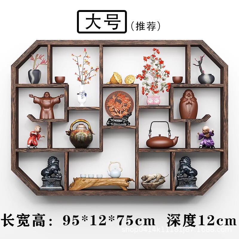 Bogu ラック無垢材中国風壁掛け収納ラックパーティション Duobaoge 格子ラック装飾品シンプルなティーセットラック|undefined