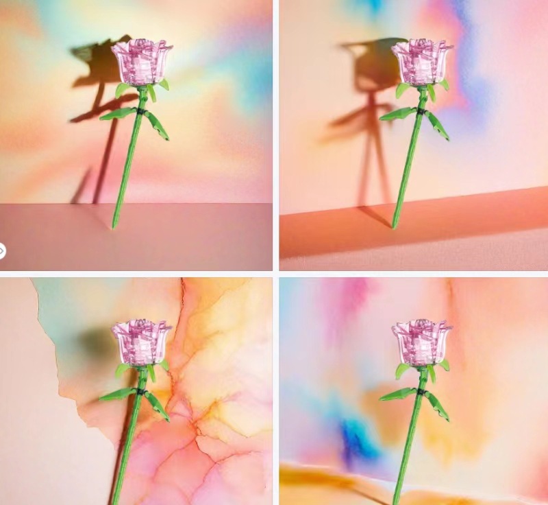 Ramo de bloques de construcción Rosas de bricolaje Maestros de Navidad Regalos de vacaciones Día de San Valentín Rosa rosa azul al por mayor