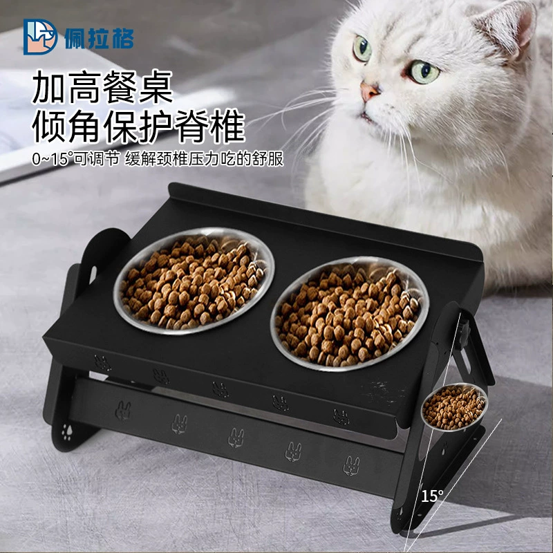 Многопозиционный регулируемый обеденный стол для домашних животных, двойная миска из нержавеющей стали, большая емкость для собак, защита шеи, двойная миска, плюс высота миски для корма для собак
