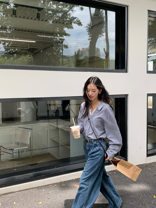 广州黄峥美式阔腿牛仔裤早秋新款时尚宽松显瘦高腰休闲洋气530066|undefined