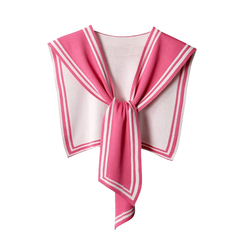 Versión coreana del chal rojo de la red de estilo marino, habitación con aire acondicionado, hombro, camisa exterior a rayas blancas y negras para mujer, cuello falso de punto de primavera y otoño