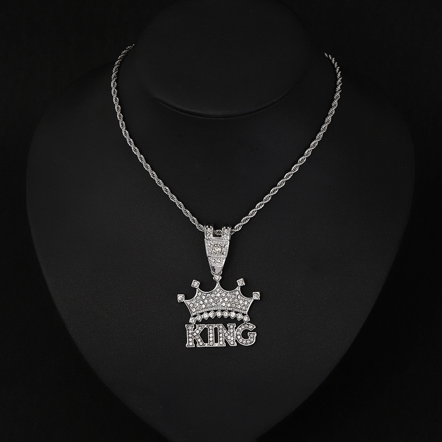 TEMU venta caliente corona KING colgante de aleación de diamante completo nicho personalidad masculina collar de hip-hop joyas de moda europea y americana