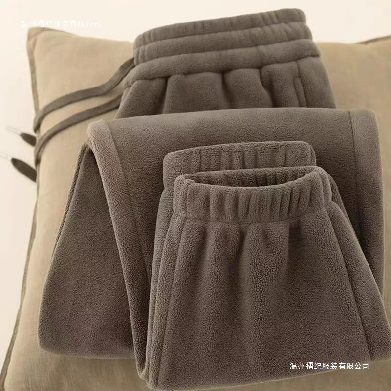 特价清仓双面摇粒绒束脚卫裤女秋冬美式重磅纯色保暖休闲运动裤子
