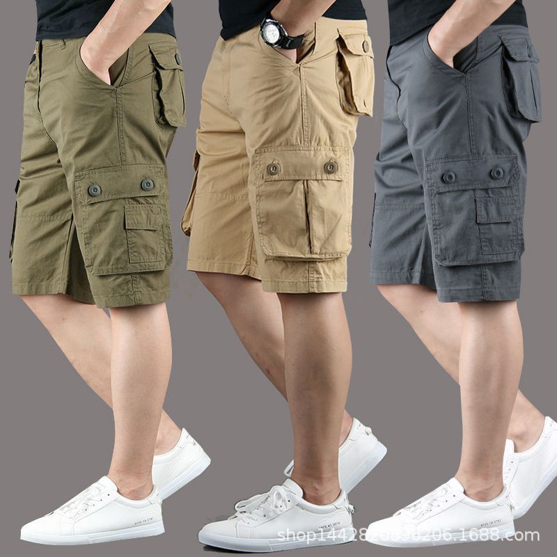 Pantalones casuales de cinco puntos con herramientas finas para hombres de verano, pantalones cortos casuales sueltos con múltiples bolsillos de algodón, pantalones deportivos, pantalones