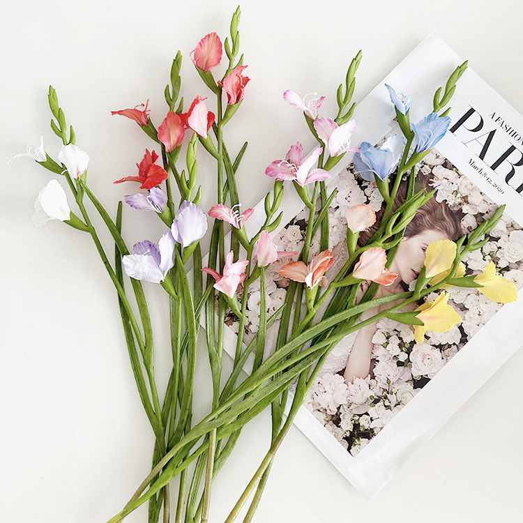 高品質軟膠單只劍蘭 婚慶酒店裝飾花束 家居攝影擺件假花花藝批發