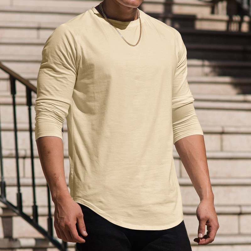 Autumn/Winter Men's 2024 Long sleeved Casual Round Neck Solid Color Top with Bottom T-shirt_senzul.com