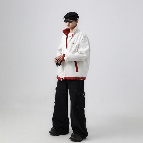 2025 Spring/Summer and Autumn/Winter Double-sided Wearing Stand-up Collar Printed Jacket Loose-fit Unisex Trendy Brand Windbreaker Coat for Men and Women