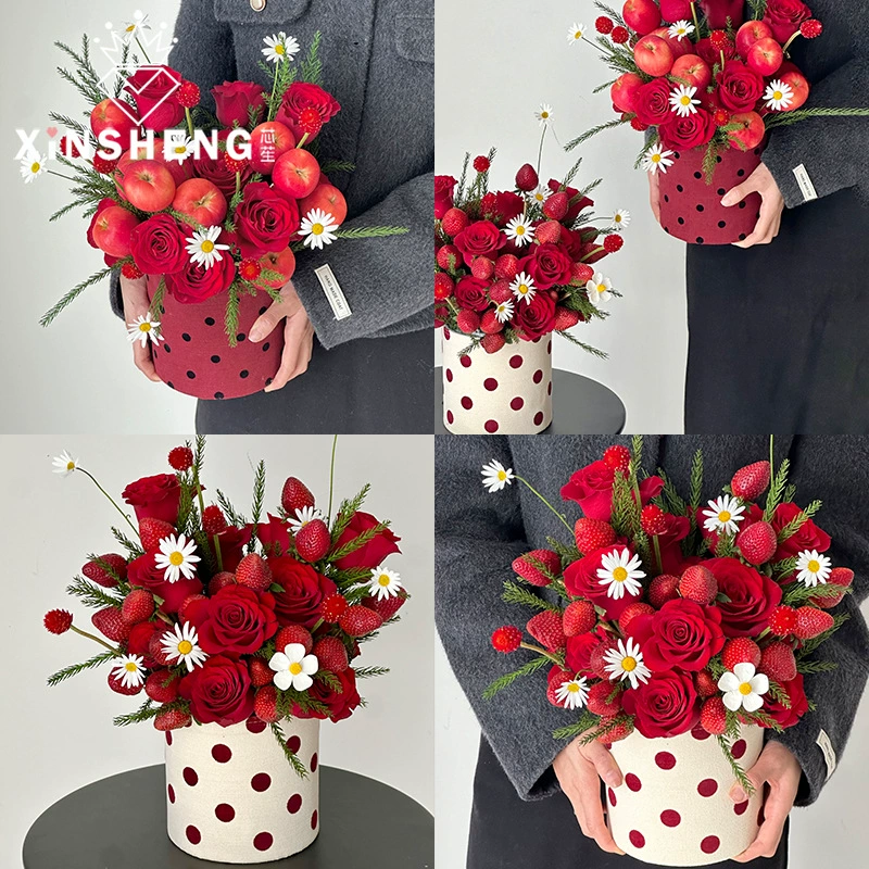芯苼 Клубничный круглый, сумка, пакет, DIY, букет, подарок на день рождения