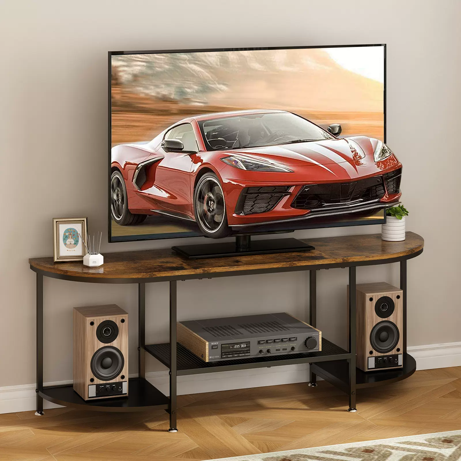 跨境客厅落地半圆电视柜家用简约电视机收纳置物架音响书籍收纳架