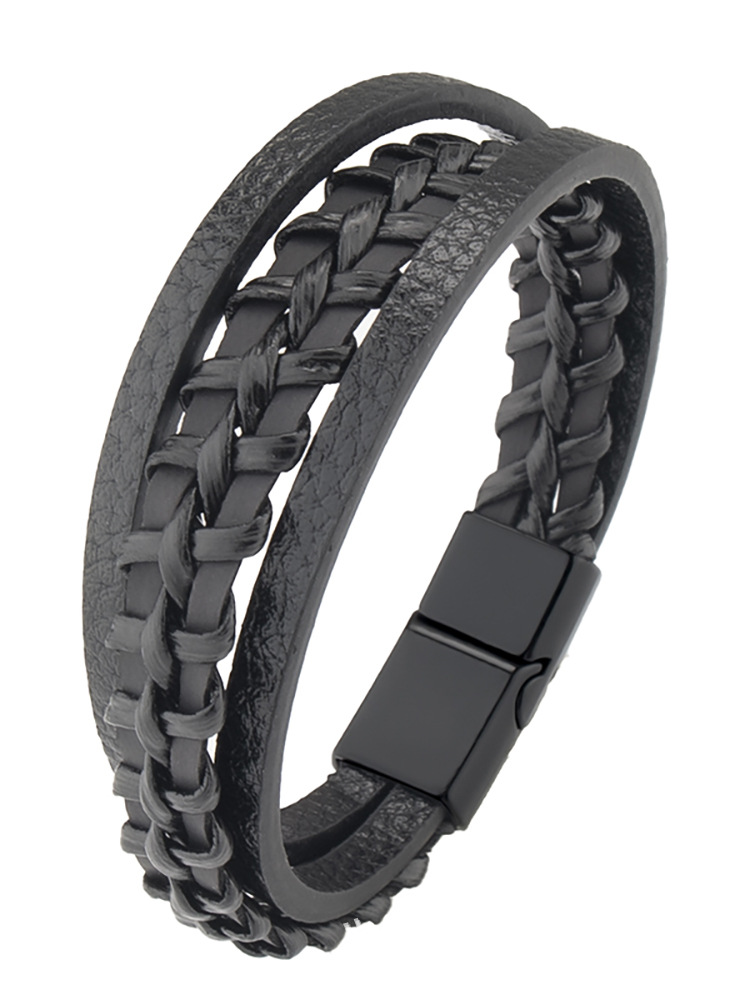 Men's Gender Simple Style Geometric Pu Leather Alloy Plating Men's Bracelets Men Cord & Leather Bracelets