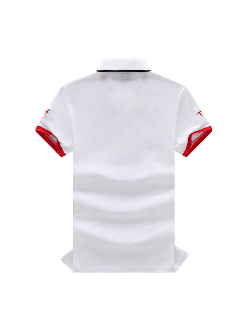 Short-sleeved polo shirt men's white British sports British royal leisure cotton cross-border trade plus size white embroidery