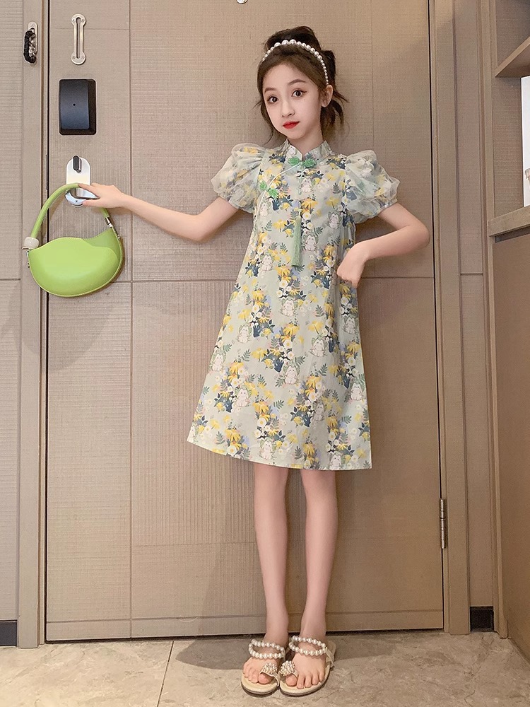 Vestido de verano para niñas, nuevo cheongsam chino, estilo nacional, niño grande, niña, estilo occidental, falda de princesa, Hanfu para niños, delgado image 5