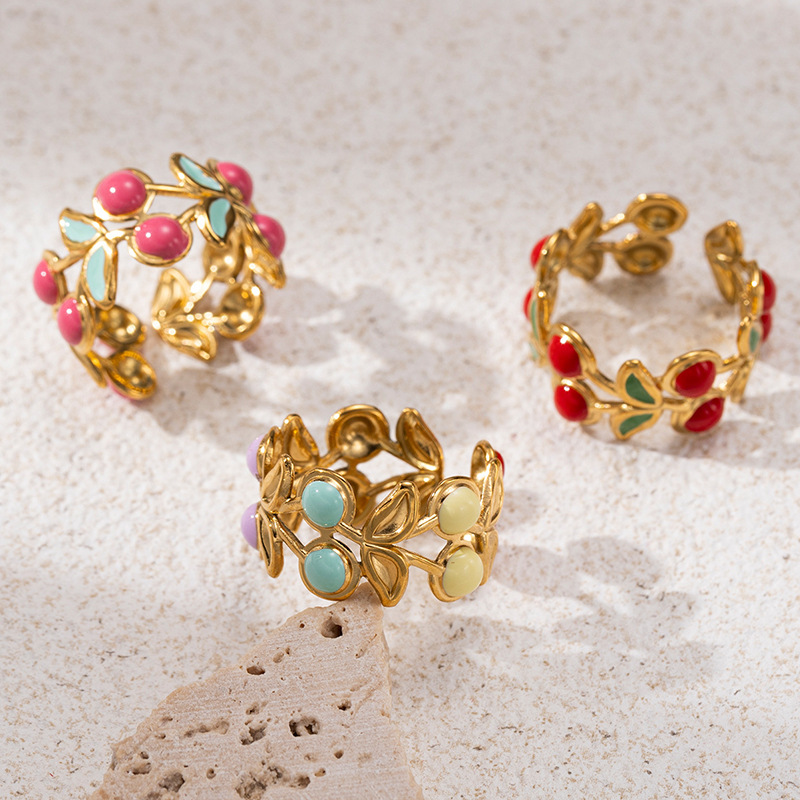 TENA Europa y los Estados Unidos transfronterizos pequeños frescos cerezas fruta de color goteo anillo de diseño de nicho sensación de joyería al por mayor