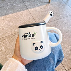 高颜値パンダマグカップ蓋付きスプーンカップル陶磁器カップ子供家庭用カップオフィスコーヒーカップ