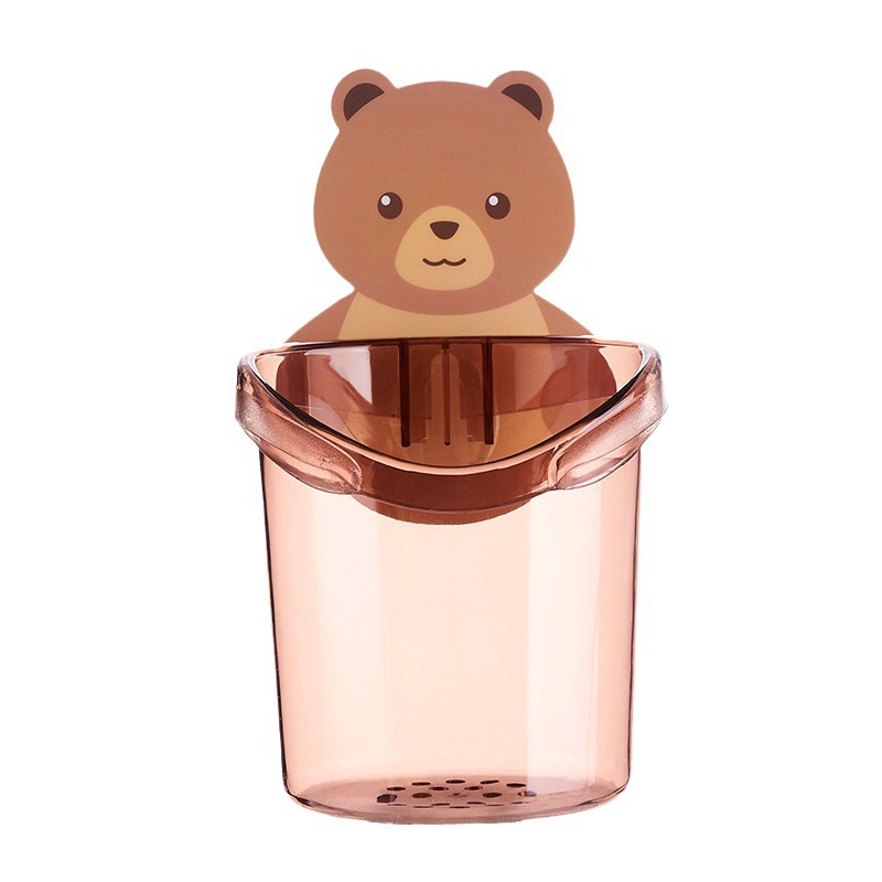 (2개) 곰 배수구 보관 랙 컵 홀더 펀치없는 칫솔 보관 랙 기숙사 보관 욕실 벽걸이 보관 상자