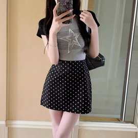 灰色白色波点半身裙女2025春秋新款法式包臀裙A字裙短裙黑色裙子