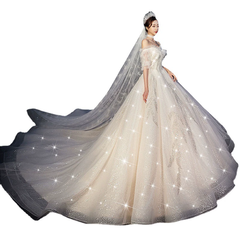 Свадебное платье 2025 Новый Mori Bride Dragon Tail Shoulder Net Red Douyin Суперфея Мечта класса люкс