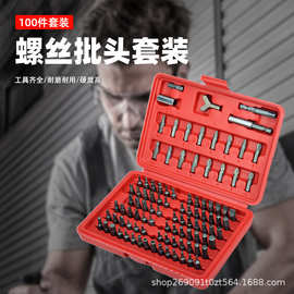 跨境畅销100件套批头螺丝刀套装旋具头组套一字十字六角花型刀头