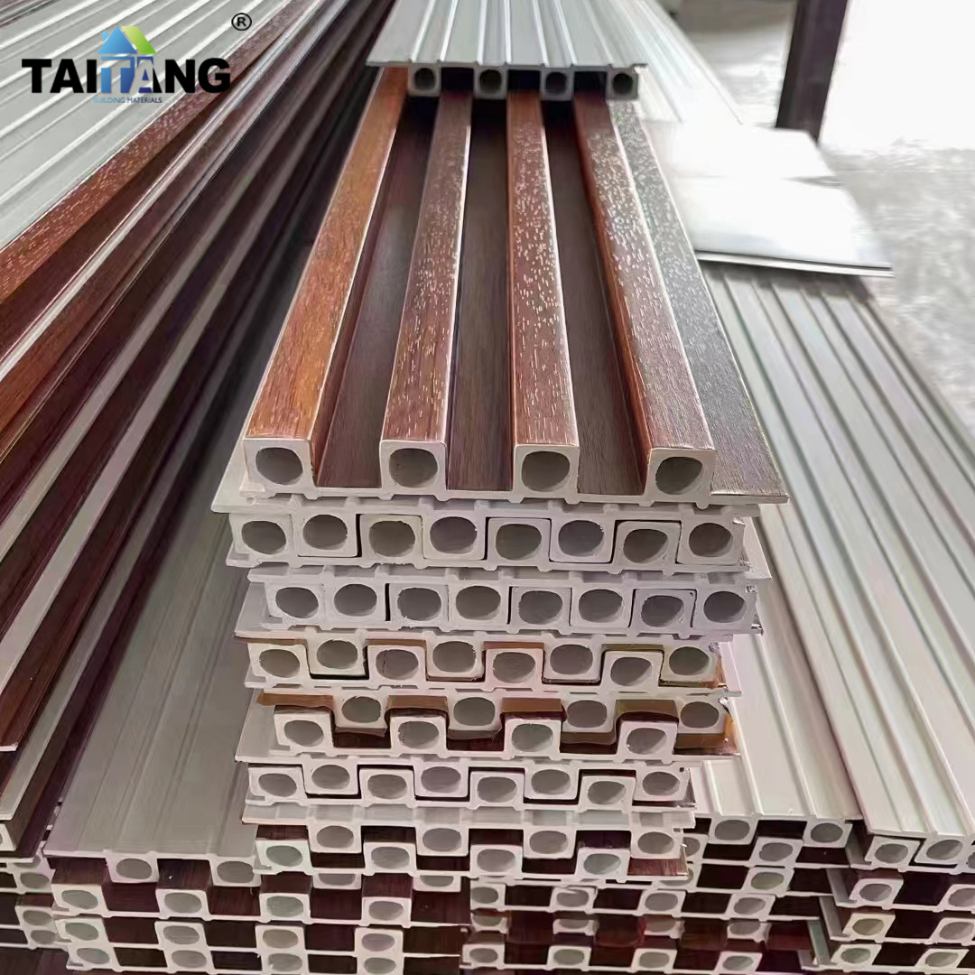 Exportación de comercio exterior Rejilla de madera de bambú WPC Muro interior de madera de plástico Tablero de pared de gran muralla de madera ecológica