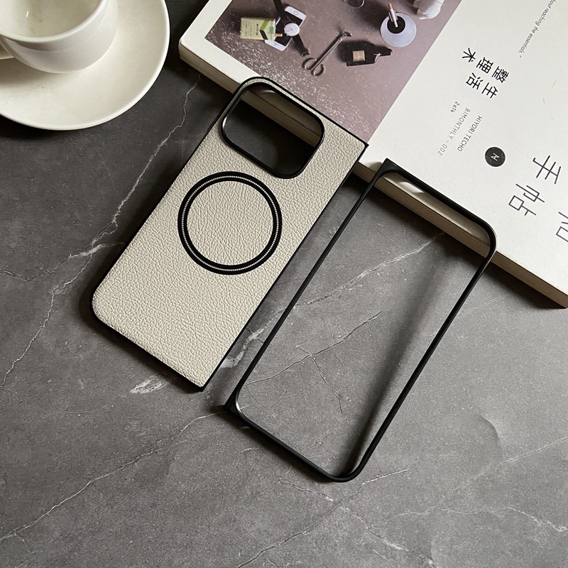 Magnetic lychee leather pattern yuan color-gray