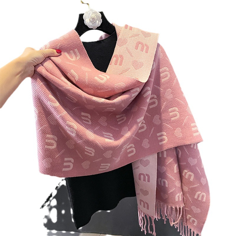 Neuer Kaschmirschal für Damen im Herbst und Winter, passend zum koreanischen Stil, doppelseitiger Schal mit M-Gitter, modischer, einfacher, warmer und dicker Schal_voghion.com