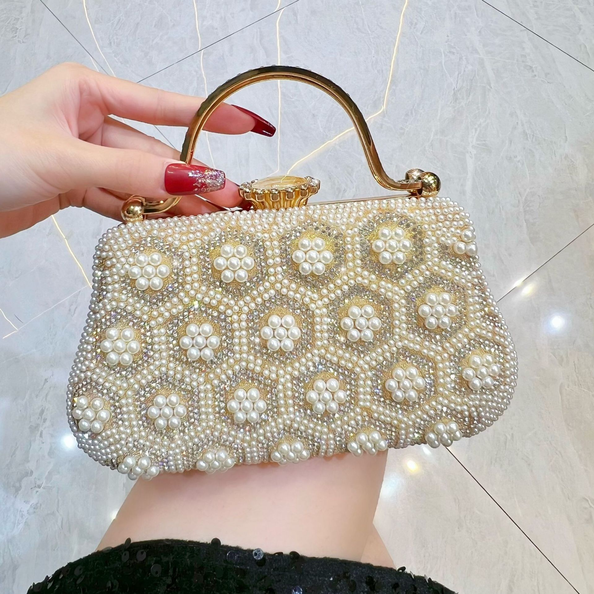 Nuova pochette da sera piccola stile retrò con perle, ideale per matrimoni e cheongsam, borsa a tracolla versatile._voghion.com
