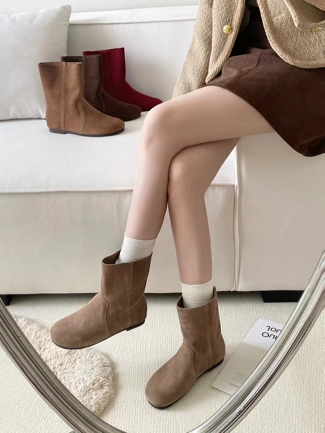 Chaussures ShoeVault en cuir suédé véritable pour femme, modèle Martin, collection automne-hiver 2024, style rétro, bout rond, souple, confortable et polyvalent._voghion.com