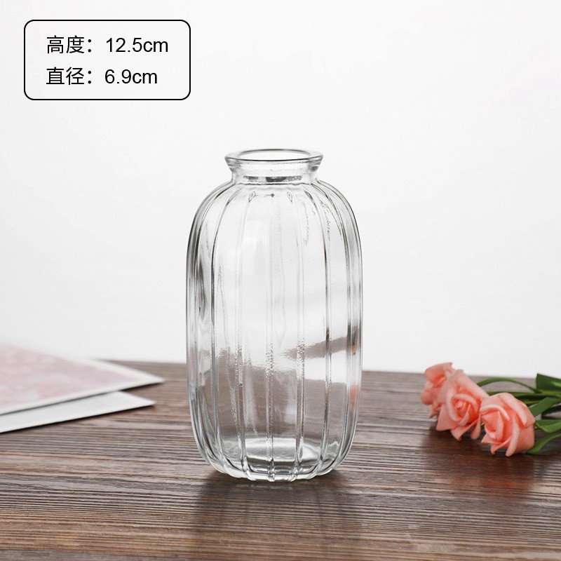 外国貿易卸売ライト高級ハイエンド小さな花瓶セットレトロレリーフフラワーアレンジメント装飾品透明ガラス花瓶|undefined