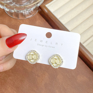 DO rhinestone letter 2024 new Korean version of simple Joker temperament 925 earrings women's new trendy earrings wholesale