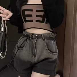 300斤胖mm大码女装渐变牛仔短裤女高腰显瘦百搭休闲阔腿热裤