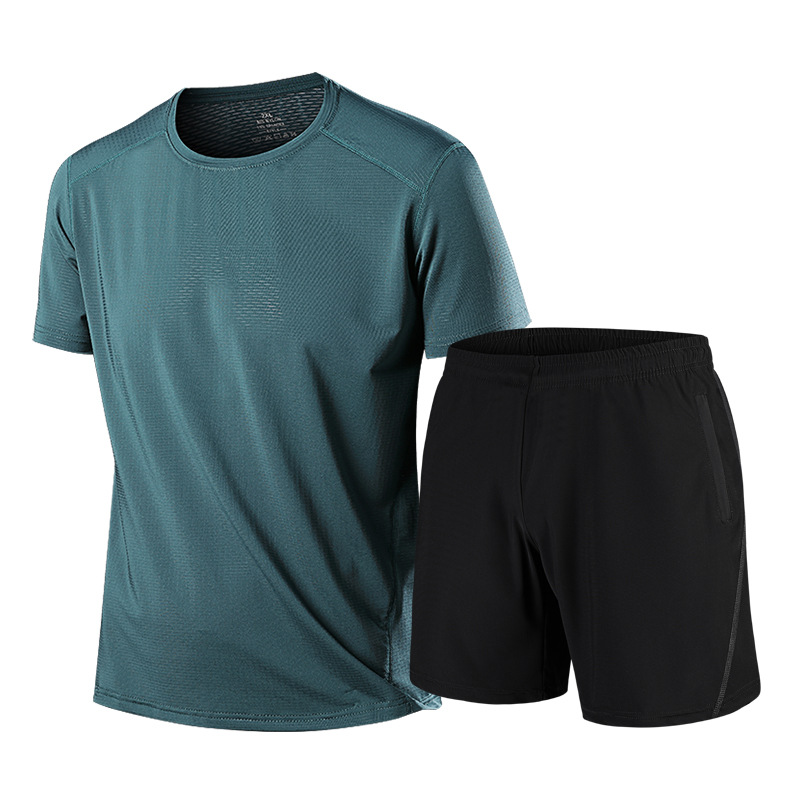 Traje deportivo de seda de hielo de verano de talla extra grande para hombre camiseta fina de manga corta pantalones cortos Casual transpirable hermoso traje de dos piezas transfronterizo