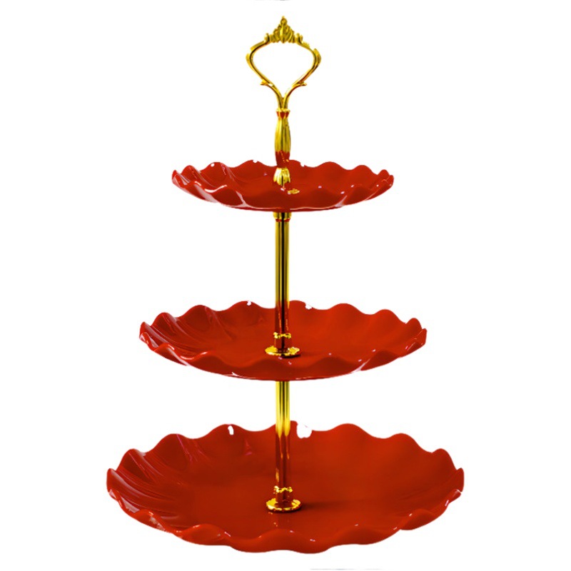 Nórdico de plástico plato de aperitivos Luz de lujo de tres capas plato de fruta de la sala de estar plato de fruta de la boda postre de Navidad estante plato de caramelo