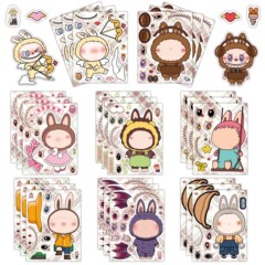 Labubu ドレスアップステッカー、新しいアップグレードされたステッカー、DIY フェイスチェンジステッカー、ハンドブックステッカーを自由に貼り付けることができます