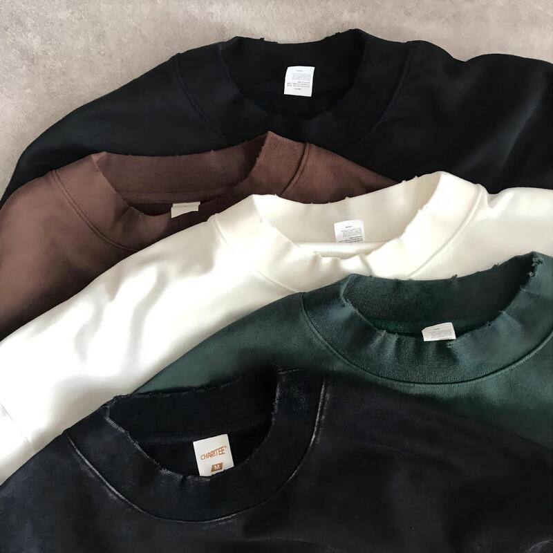 Charitee | Cross-Border Heavyweight Terry Snowflake Trendy Brand Retro Loose Casual Distressed Style Neckline Sweatshirt for Men