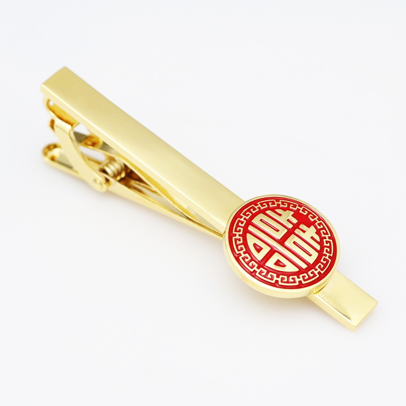 골든 라운드 해피 넥타이 클립 선물 상자 핫 세일