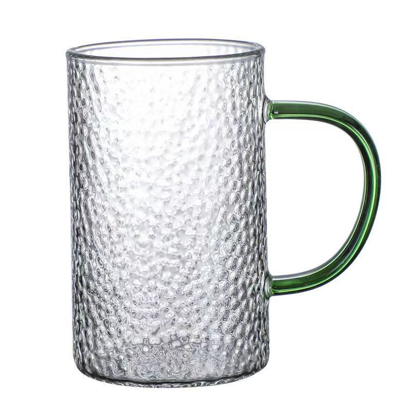 Taza de vidrio resistente al calor de alto silicio, mango de color, taza de desayuno, taza de café, taza de jugo, taza recta simple