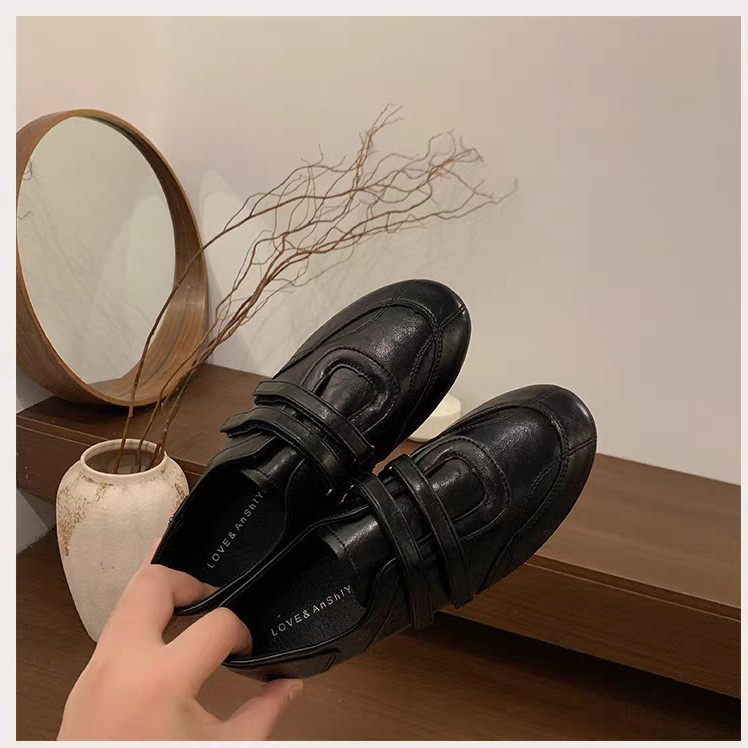 Vintage Velcro cabeza redonda zapato plano para mujeres primavera 2026 nuevo estilo casual de moda versátil zapatos Lefour para mujeres