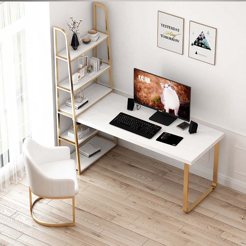 Nordic Style Light Luxury Desk Desktop Computer Desk Combination Modern Simple Home Writing Desk Office Desk Bookshelf Integration