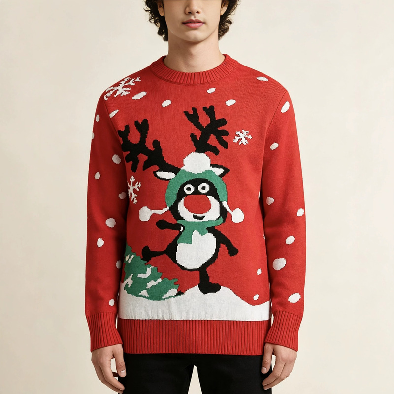 2026 Foreign Trade European and American Christmas Ugly Sweater Custom Red Snowman Jacquard Knitted Top Odm Private Label Small Batch