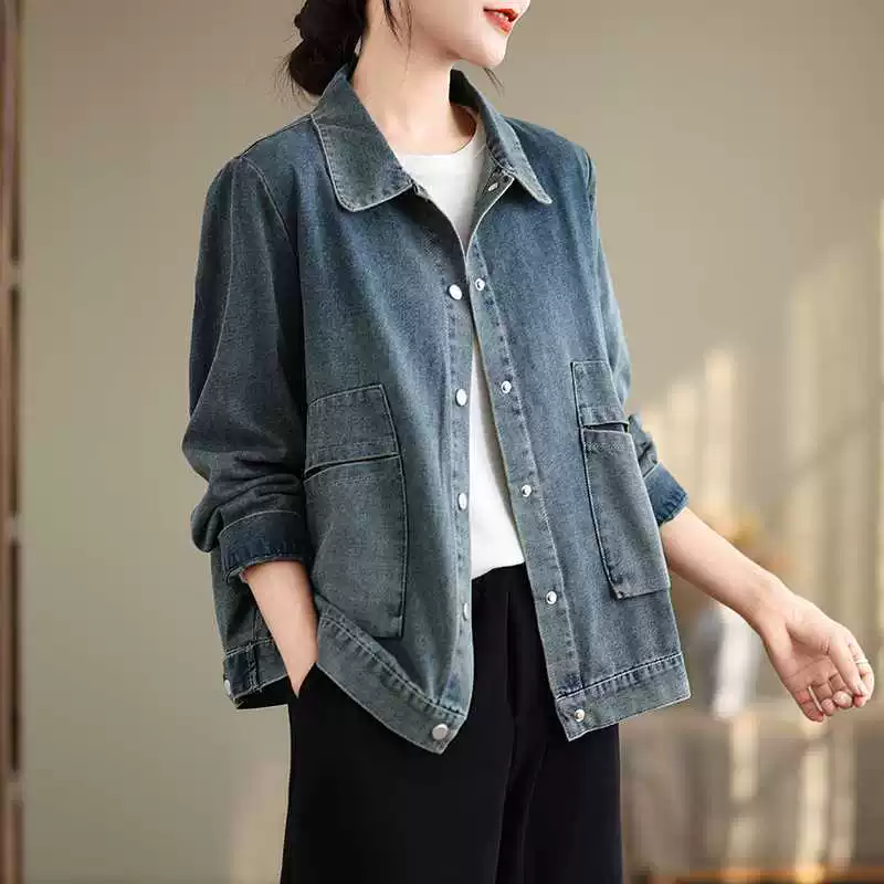Autumn denim jacket, set, long-sleeve, oversize