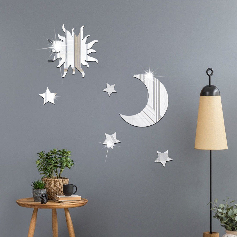 Star Moon Sunglasses Acrylic 3D Self-Adhesive DIY Bedroom Living Room Removable Mirror Wall Sticker_voghion.com