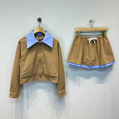 南油女装M家25早秋新款减龄学院风撞色翻领夹克外套+半身裙套装女