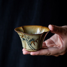 中式仿古手绘竹海棠杯主人杯单个功夫茶杯个人茶杯竹子陶瓷品茗杯