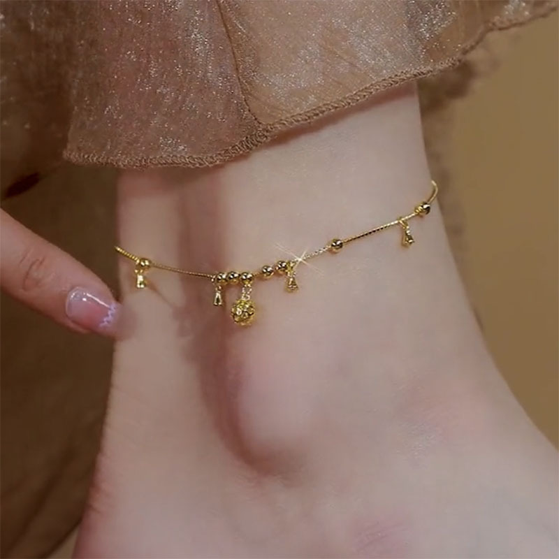 宫铃玲珑球脚链女本命年古风铃铛脚环ins小众设计感轻奢转运足链