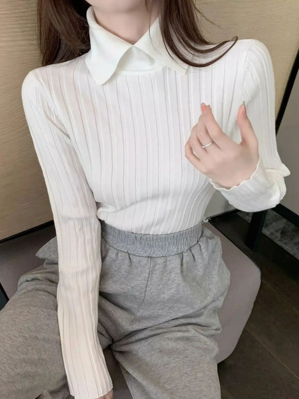 春秋冬季长袖针织衫POLO衫娃娃领毛衣百搭修身显瘦洋气上衣打底衫|undefined