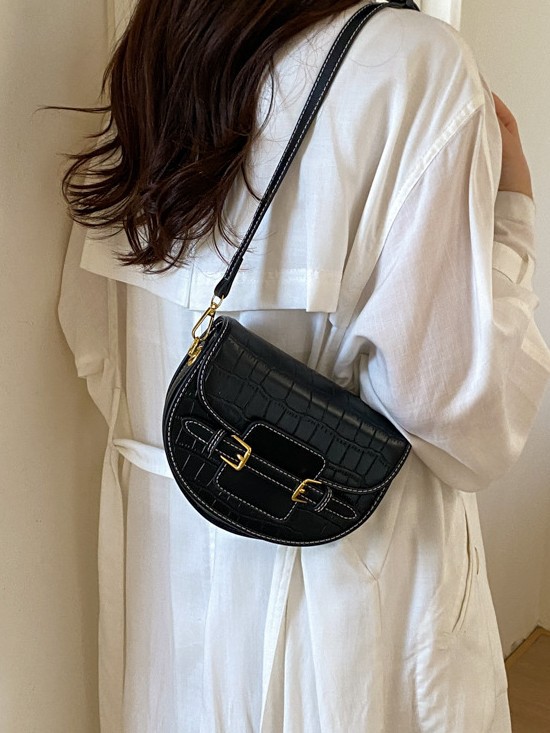 Crocodile Pattern Shoulder Bag Mujeres 2026 nuevo cross-border universal bolso cuadrado pequeño nicho diseño de moda silla de montar